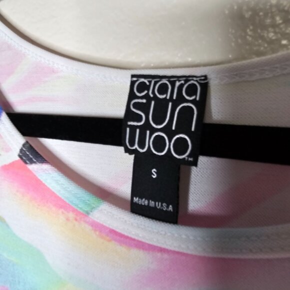 Clara Sun Woo Small Pastel Floral Artsy Art To Wear 3/4 Sleeve Top Blouse Mesh - Picture 4 of 6